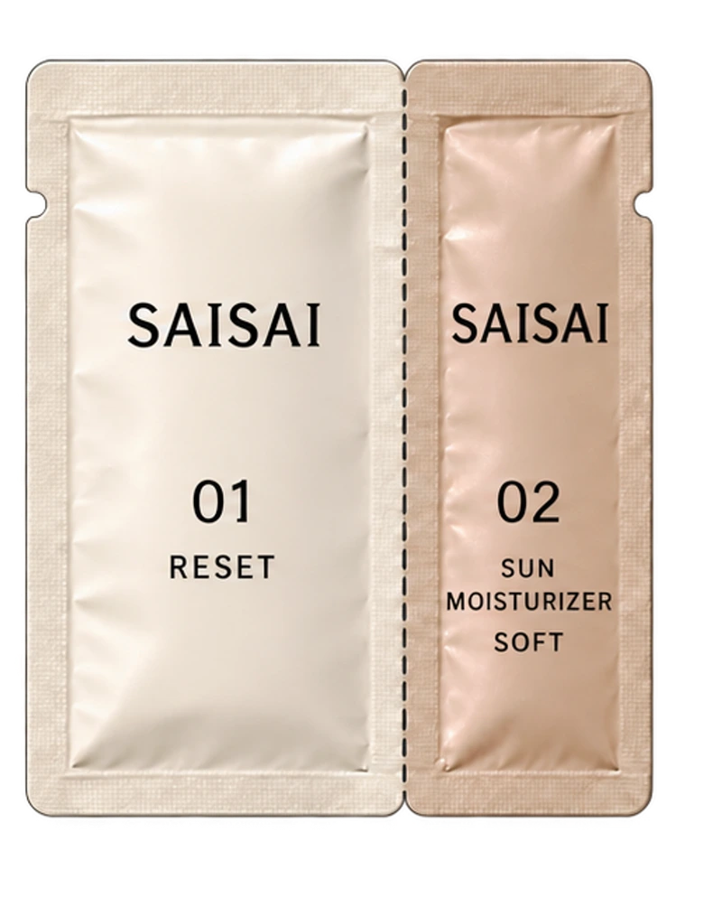 SAISAI SOFT: 아이보리 정돈 시트와 샌드 베이지 수분 선크림 파우치